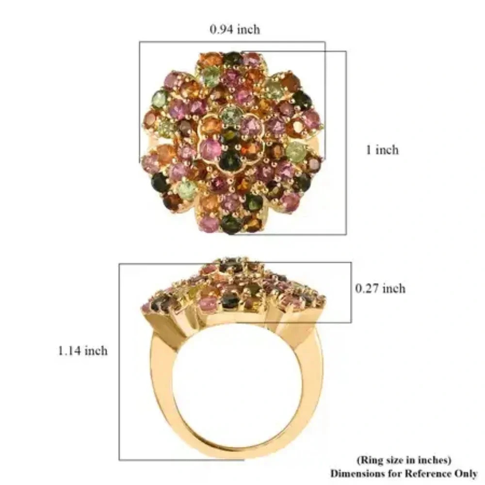 Multi-Tourmaline Floral Ring In 14k YG Vermeil Over 925 Sterling Silver - Picture 9 of 9